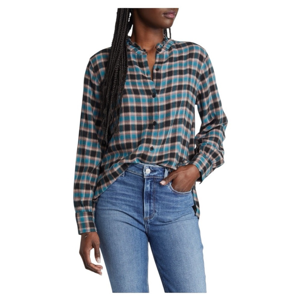 NWOT Rails Andie Plaid Ruffle Accent Flannel Button-Up Shirt